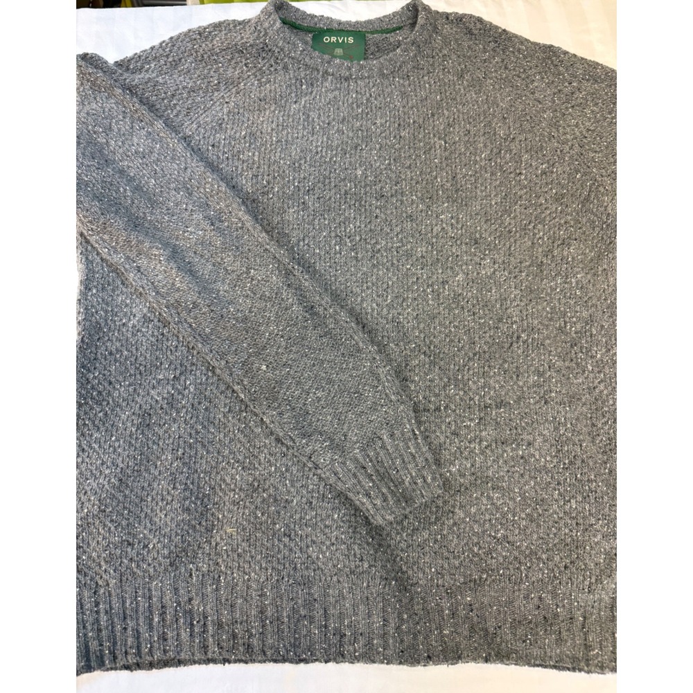 Orvis Mens Large Grey Wool Blend Donegal Flecked Knit Sweater Gorpcore Classic